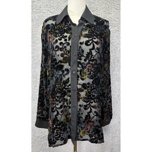Vtg‎ Principles Collections Sz 8 Velvet Burnout Button Up Shirt Silk Whimsigoth